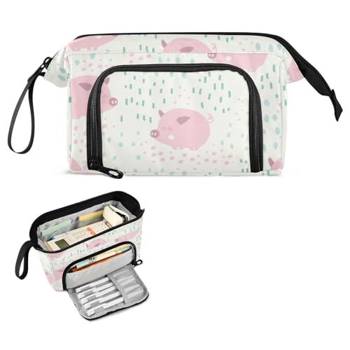 FRODOTGV Federmäppchen mit niedlichem Schweinchen-Motiv, große Kapazität, Tasche mit Fach, multifunktional, für Kosmetik, Make-up für Mädchen, Rosa von FRODOTGV