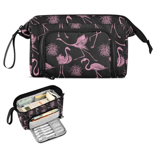 FRODOTGV Federmäppchen mit rosa Flamingos, großes Fassungsvermögen, Schreibwaren-Tasche, leicht, Stand-Up-Federmäppchen für Mädchen, College von FRODOTGV