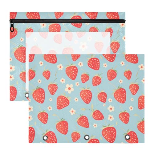 FRODOTGV Federmäppchen mit roten Erdbeeren und Blumen, transparente Aufbewahrungstasche für A4-Papier, Briefe, 2 Stück, für Studenten, Klassenbedarf FRODOTGV Federmäppchen mit roten Erdbeeren und Blumen, transparente Aufbewahrungstasche für A4-Papier, Briefe, 2 Stück, für Studenten, Klassenbedarf von FRODOTGV