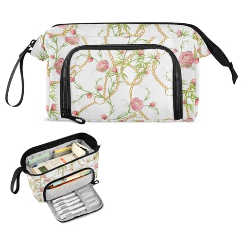 FRODOTGV Federtasche mit Ketten, Frühlingsblüte, große Kapazität, Mädchen, Federtasche, leicht, Hartschale, Federmäppchen für Lehrer, Mittelschule von FRODOTGV