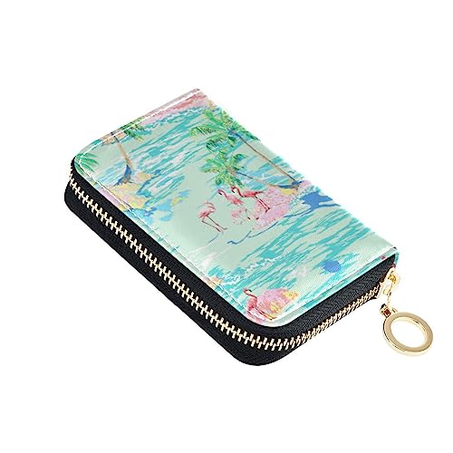 FRODOTGV Flamingo Island Palm Tropical Slim Wallet Card Holder Womens Safe RFID Card Holder Leather Zip Money Organizers for Work, Flamingo Island Palm Tropical, Einheitsgröße, Classic von FRODOTGV