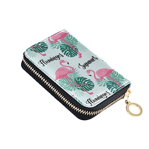 FRODOTGV Flamingo Palm Tropical Slim Card Organizer Wallet for Women Safe RFID Card Holder Leather Zipper Pocket Wallet, Flamingo Palm Tropical, 1 size, Classic von FRODOTGV