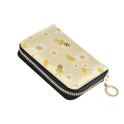 FRODOTGV Flying Bees Happy Daisy Slim Card Wallet Girls Safe RFID Blocking Wallets Leather Zip Credit Card Slots for Travel, Flying Bees Happy Daisy, 1 size, Classic von FRODOTGV