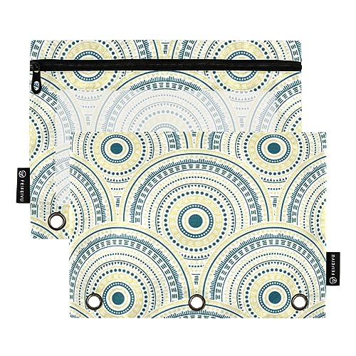 FRODOTGV Folk Floral Geometrische konzentrische Formen, Binder-Bleistiftbeutel, 3-Ring-Bindertaschen, 2 Stück, Reißverschluss, Federmäppchen, transparent, 3-Loch-Binder für 3-Ringbuch von FRODOTGV