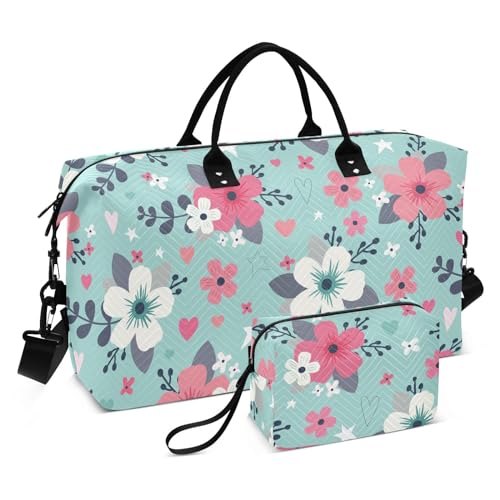 FRODOTGV Frühlingsblumen Rosa Weiß Gepäck Reisetasche Schulter Weekender Übernachtungstasche Faltbare Sporttasche Turnbeutel mit Kulturbeutel für Sport Trekking, Frühlingsblumen Rosa Weiß, 1 Size von FRODOTGV