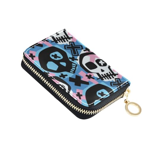 FRODOTGV Funky Skull Happy Halloween Kleiner Kartenhalter Mädchen Sicherer RFID-Kartenhalter Leder Reißverschluss Kreditkartenfächer für die Arbeit, Funky Skull Happy Halloween, 1 size, Classic von FRODOTGV