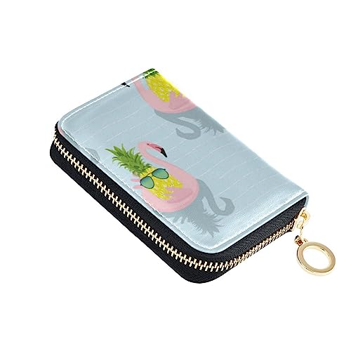 FRODOTGV Funny Flamingo Ananas Mini Card Organizer Girls Safe RFID Wallet Leather Zipper Credit Card Slots for Travel, Lustige Flamingo-Ananas, Einheitsgröße, Classic von FRODOTGV