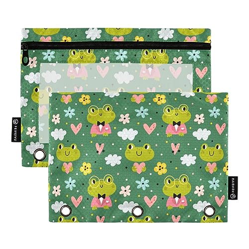 FRODOTGV Funny Frogs Cute Green Binder Pencil Pouches 3-Ring Binder Pockets 2 Pack Clear Pencil Bag Zipper 3 Hole Binder for 3-Ring Binder von FRODOTGV