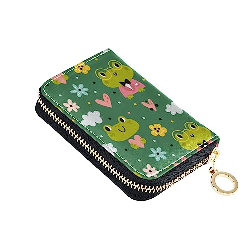 FRODOTGV Funny Frogs Mini-Kartenhalter für Mädchen, risikofrei, RFID-blockierend, Leder, Reißverschluss, Kreditkartenfächer für Reisen, Lustige Frösche grün, Einheitsgröße, Classic von FRODOTGV