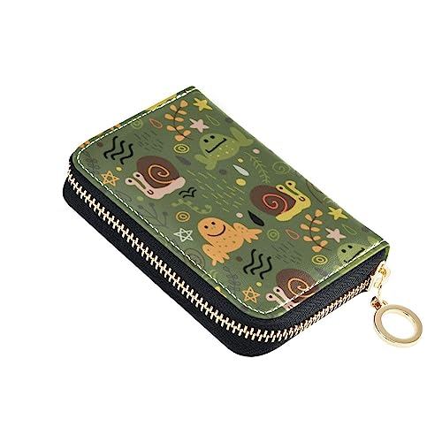 FRODOTGV Funny Frogs Schnecke Mini-Kartenhalter für Mädchen, risikofrei, RFID-blockierende Brieftaschen, Leder, Reißverschluss, Kreditkartenfächer, Lustige Frösche Schnecke, Einheitsgröße, Classic von FRODOTGV