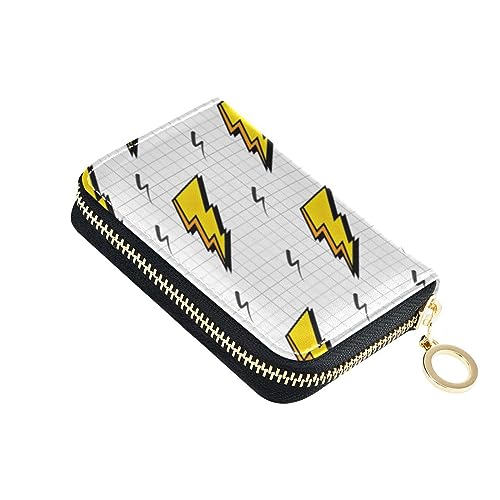 FRODOTGV Gelbe Vintages Lightning Bolts Slim Card Holder Wallet für Frauen Risikofrei RFID-Kartenhalter Leder Reißverschlusstasche Geldbörse, Lightning-Bolzen, 1 size, Classic von FRODOTGV