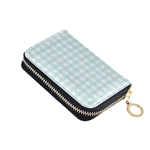 FRODOTGV Gingham-Blau kariert Schottenkaro Slim Wallet Kartenhalter Damen risikofrei RFID-blockierende Brieftaschen Leder Reißverschluss Kreditkartenfächer für Reisen, Karomuster, kariert, Blau, 1 von FRODOTGV