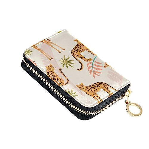 FRODOTGV Giraffe Leopard Tropische Blätter Kleine Kreditkarte Geldbörse Mädchen Risikofrei RFID Blocking Wallets Leder Reißverschlusstasche Geldbörse für Arbeit, Giraffe Leopard Tropische Blätter, von FRODOTGV