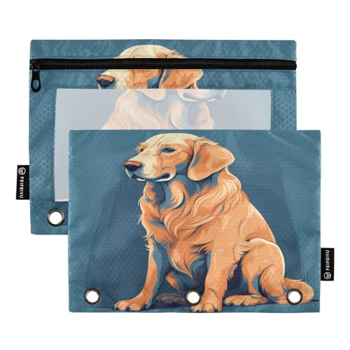 FRODOTGV Gold Retriever Federmäppchen für 3 Ringe, Binder, Reißverschluss, transparent, 3 Löcher, 2 Stück von FRODOTGV