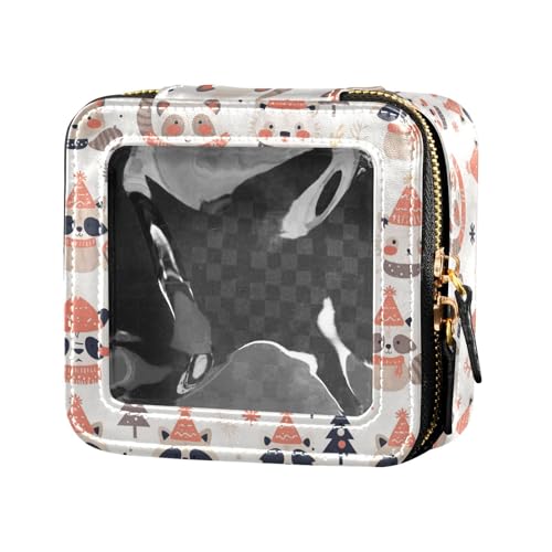 FRODOTGV Goldfarbene Make-up-Tasche aus Leder, transparent, für Mädchen und Frauen, Kosmetik-Organizer, transparente Aufbewahrungstaschen, Süßer Waschbär, Wildtiere, Weihnachten, Einheitsgröße von FRODOTGV