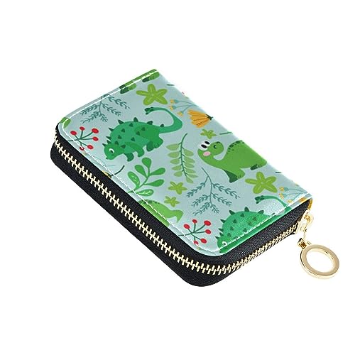 FRODOTGV Green Dinosours Kaktus Slim Kreditkartenetui für Mädchen, sicherer RFID-Kartenhalter, Leder, Reißverschlusstasche, Grüner Dinosours Kaktus, 1 size, Classic von FRODOTGV