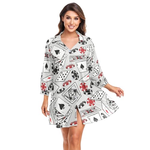 FRODOTGV Grey Casino Gambling Damen Bademode Cover Up Strand Cover Up Kleid Badeanzug Cover Up Shirt Coverups Button Down, Grey Casino Gambling, Large von FRODOTGV