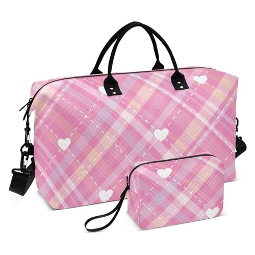 FRODOTGV Große Tasche, Büffelkaro, Schottenkaro, Schottland, Pink, Love, große Handgepäcktasche mit Kulturbeutel, Turnbeutel, für Workout-Reisen, 2-teiliges Set, Buffalo Plaid Schottenkaro Schottland von FRODOTGV