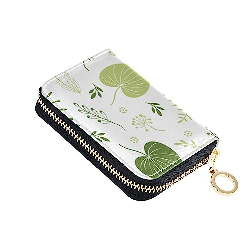 FRODOTGV Grüne Blätter Blumen Floral Slim Card Wallets für Mädchen risikofrei RFID-Kartenhalter Leder Reißverschlusstasche Geldbörse, Grüne Blätter, Blumen, Blumen, Einheitsgröße, Classic von FRODOTGV