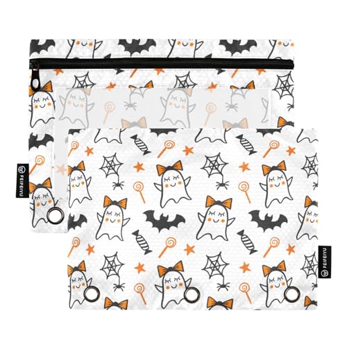 FRODOTGV Halloween Cute Devil White Pencil Pouches for 3 Rings Binder Clear Binder Pockets Zipper 3 Hole Binder 2 Pack Pencil Bag von FRODOTGV