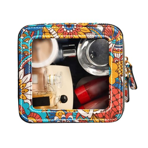 FRODOTGV Handgezeichnete Reisetaschen mit floralen Elementen, für Toilettenartikel, transparent, klein, Make-up-Tasche, Nagellack-Organizer-Tasche, Handgezeichnete florale Elemente, 1 Size von FRODOTGV