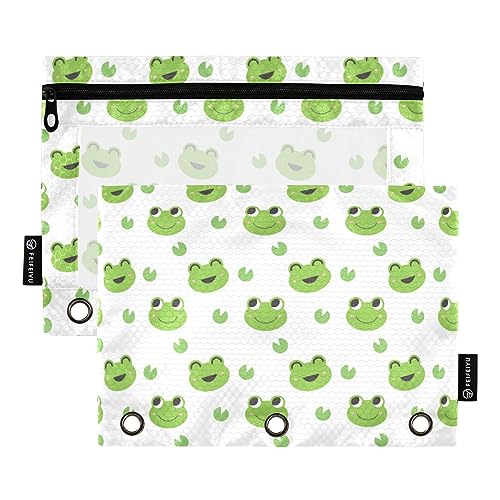 FRODOTGV Happy Frogs Federmäppchen für 3 Ringe, Bindertaschen, Reißverschluss, 3 Löcher, 2 Stück von FRODOTGV