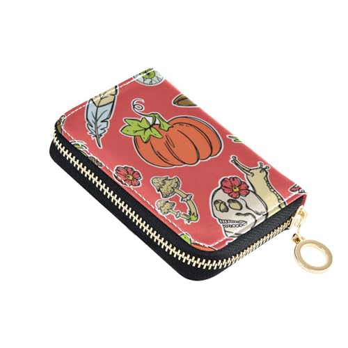 FRODOTGV Happy Halloween Frosch Kürbis Hut Rot Slim Kreditkartenetui Damen Safe RFID Geldbörse Leder Reißverschluss Kreditkartenfächer für Reisen, Happy Halloween, 1 size, Classic von FRODOTGV