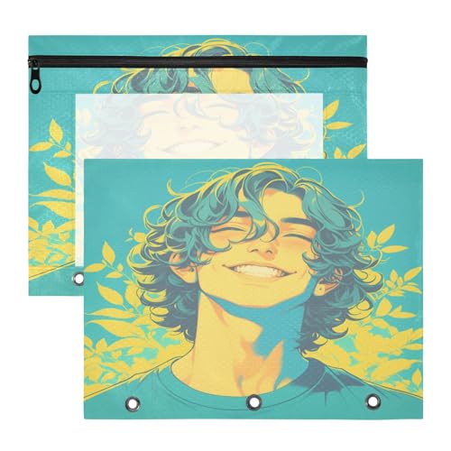 FRODOTGV Happy Latino Men Viridian Federmäppchen, transparentes Fenster, 3 Löcher, Tasche für 3 Ringe, 2 Stück, Lehrer, Kunstbedarf, Aufbewahrung von FRODOTGV