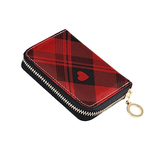 FRODOTGV Happy Valentine's Day Buffalo Plaid Schottenkaro Schottland Kleines Kartenetui Geldbörse Mädchen Safe RFID Kartenhalter Leder Reißverschluss Tasche Geldbörse für Reisen, Happy Valentinstag, 1 von FRODOTGV