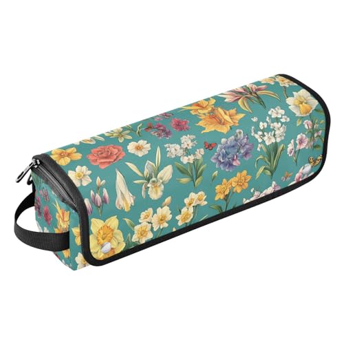 FRODOTGV Herbstblumen Narzissen Anemone Schmetterlinge Bienen Terrakotta 2-in-1 Lockenstab Reisetasche und hitzebeständige Matte Heizwerkzeuge Reisetasche Organizer für heiße Werkzeuge Lockenstab von FRODOTGV