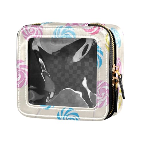 FRODOTGV Honey Bees Kosmetiktasche mit Gänseblümchen-Motiv, Leder, transparent, klein, Kulturbeutel, Reise-Tragetasche, Kosmetiktasche für Mädchen und Frauen, Bunte süße Lutscherbonbons, Einheitsgröße von FRODOTGV