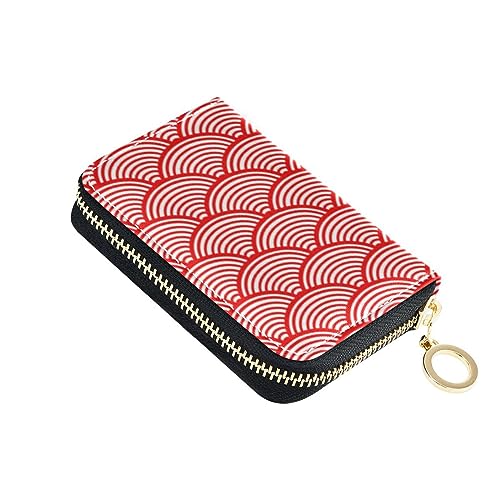 FRODOTGV Japanische rote Mini-Karten-Brieftaschen für Mädchen, sichere RFID-blockierende Brieftaschen, Leder, Reißverschluss, Geldorganizer, Japanische rote Welle, Einheitsgröße, Classic von FRODOTGV