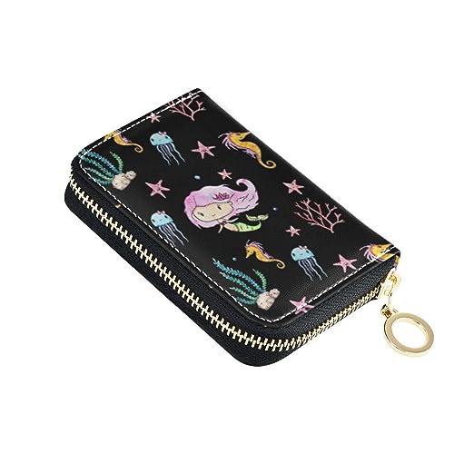 FRODOTGV Kawaii Meerjungfrau Marine Life kleine Karten-Organizer, Geldbörse, Mädchen, risikofrei, RFID-Geldbörse, Leder, Reißverschlusstasche, Geldbörse für Reisen, Kawaii Meerjungfrau Marine Life, 1 von FRODOTGV