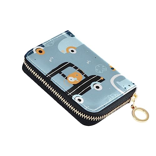 FRODOTGV Kawaii Tiere Autos Blau Slim Kartenetui Geldbörse Mädchen Safe RFID Kartenhalter Leder Reißverschluss Tasche Geldbörse für Reisen, Kawaii Animals Cars Blau, Einheitsgröße, Classic von FRODOTGV