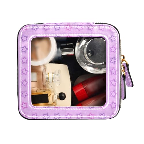 FRODOTGV Klare Mini-Make-up-Tasche, Leder, Kulturbeutel, tragbarer Make-up-Organizer, nahtlos, Sternen-Pfirsich, Nahtloser Stern Pfirsich, 1 Size von FRODOTGV