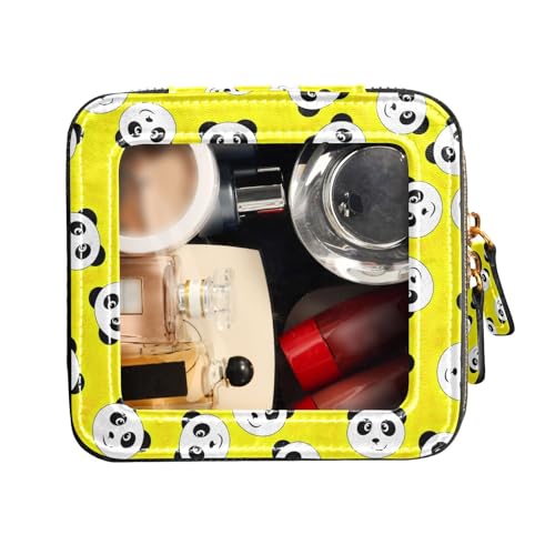 FRODOTGV Klare kleine Make-up-Tasche, schwarz-weiß, lächelndes Panda-Muster, Leder-Kulturbeutel, tragbarer Make-up-Organizer, Schwarz-weißes lächelndes Panda-Muster, 1 Size von FRODOTGV