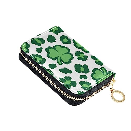 FRODOTGV Kleeblatt-Leopardenmuster, kleines Kartenetui für Damen, risikofrei, RFID-Kartenhalter, Leder, Reißverschluss, Geldorganizer für die Arbeit, Kleeblatt Leopard St Patricks, 1 size, Classic von FRODOTGV