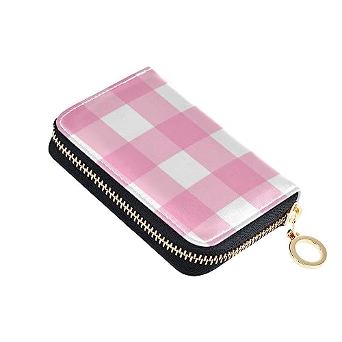 FRODOTGV Kleine Geldbörse mit Gingham-Karo, für Mädchen, risikofrei, RFID-blockierend, Leder, Reißverschluss, Kreditkartenfächer, für die Arbeit, Karomuster in Rosa und Weiß, 1 size, Classic von FRODOTGV