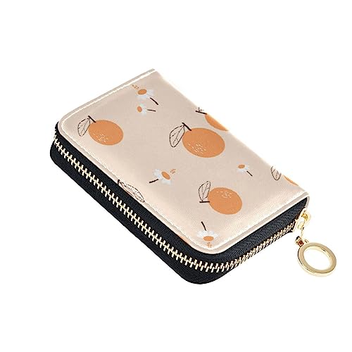 FRODOTGV Kleine Karten-Organizer-Geldbörse für Damen, mit niedlicher Blume, aus Leder, mit Reißverschluss, Orange, Orange Fruit Cute Flower, Einheitsgröße, Classic von FRODOTGV