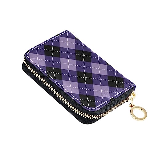 FRODOTGV Kleine Kartenetuis mit Argyle-Büffelkaro, für Damen, sichere RFID-Geldbörse, Leder, Reißverschlusstasche, Geldbörse für Reisen, Lila Argyle-Büffelkaro, 1 size, Classic von FRODOTGV