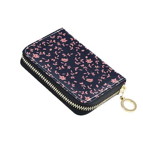 FRODOTGV Kleine rosa Blumen auf dunkler kleiner Karten-Organizer für Mädchen, sichere RFID-Geldbörse, Leder, Reißverschluss, Kreditkartenfächer, Kleine rosa Blumen auf dunkel, 1 size, Classic von FRODOTGV