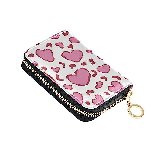 FRODOTGV Kleiner Karten-Organizer für Damen, Leopardenhaut, mit Reißverschluss, Kreditkartenfächern für Reisen, Rosa, Rosa Leopardenfell-Herz, 1 size, Classic von FRODOTGV