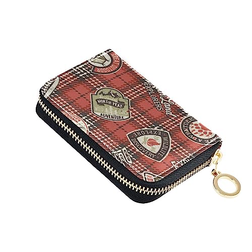 FRODOTGV Kleiner Kartenhalter für Damen, RFID-Kartenhalter, Leder, Reißverschluss, Kreditkartenfächer für Reisen, Rot kariert, Red Plaid Mountains, 1 size, Classic von FRODOTGV