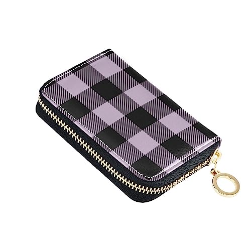 FRODOTGV Kleines Kartenetui für Damen, Motiv: Büffelkariert, RFID-blockierend, Leder, Reißverschluss, für Reisen, Lila Buffalo Plaid, 1 size, Classic von FRODOTGV