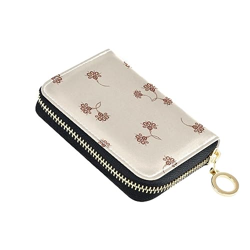 FRODOTGV Kleines Kreditkartenetui für Damen, Blumenmuster, RFID-Kartenhalter, Leder, Reißverschlussfach, Beige, Beige / Blumen, 1 size, Classic von FRODOTGV