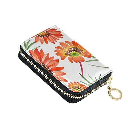 FRODOTGV Kleines Kreditkartenetui für Mädchen, Motiv: Gazania-Blumen, Aquarell-Orange, RFID-Kartenhalter, Leder, Reißverschlusstasche, Gazania Flowers, 1 size, Classic von FRODOTGV