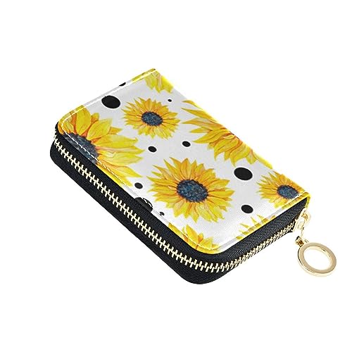 FRODOTGV Kleines Kreditkartenetui für Mädchen, Motiv: gelbe Sonnenblumen, Weiß, RFID-Geldbörse, Leder, Reißverschlussfach, Gelbe Sonnenblumen, Weiß, 1 size, Classic von FRODOTGV