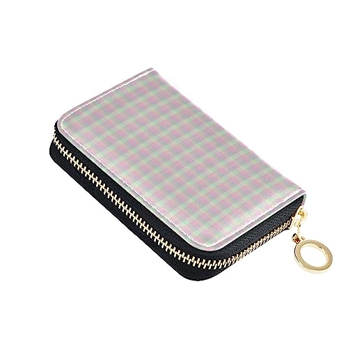 FRODOTGV Kleines Kreditkartenetui mit Gingham-Muster, für Mädchen, RFID-blockierend, Leder, Reißverschluss, für Reisen, Blassrosa Gingham, 1 size, Classic von FRODOTGV