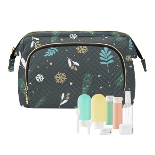 FRODOTGV Kosmetiktasche, Kosmetiktasche für Geldbörse, Reisezubehör, Reißverschluss, Kosmetiktasche für Geldbörse, Weihnachts-Muster, Tannenzweige, Weihnachtsmuster, Tannenzweige und Schneeflocken, 1 von FRODOTGV
