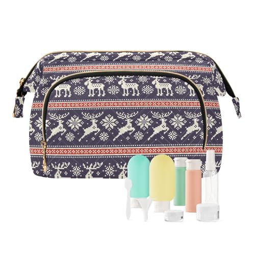 FRODOTGV Kosmetiktasche, Make-up-Tasche, Aufbewahrungstasche, Reißverschluss, Weihnachts-Pixel-Muster, Hirsch, Elch, Reise-Kulturbeutel, Damen-Münzgeldbörse, Weihnachtliches Pixelmuster, Hirsche, von FRODOTGV